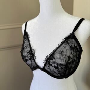 Victoria's Secret Luxe Low Cut Demi Bra Embroidered Lace Sheer Mesh 32DDD